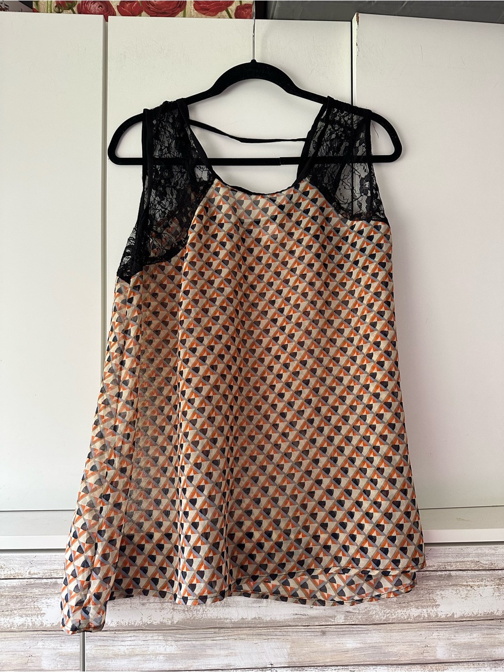 🖤 Erica Brooke Plus Size 20 Geometric Print Lace Tank Top Blouse